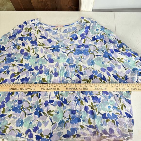 Andree by Unit Garden Floral Ruffle Top Size 2X Blue White Boho Beach Babydoll - Picture 7 of 8